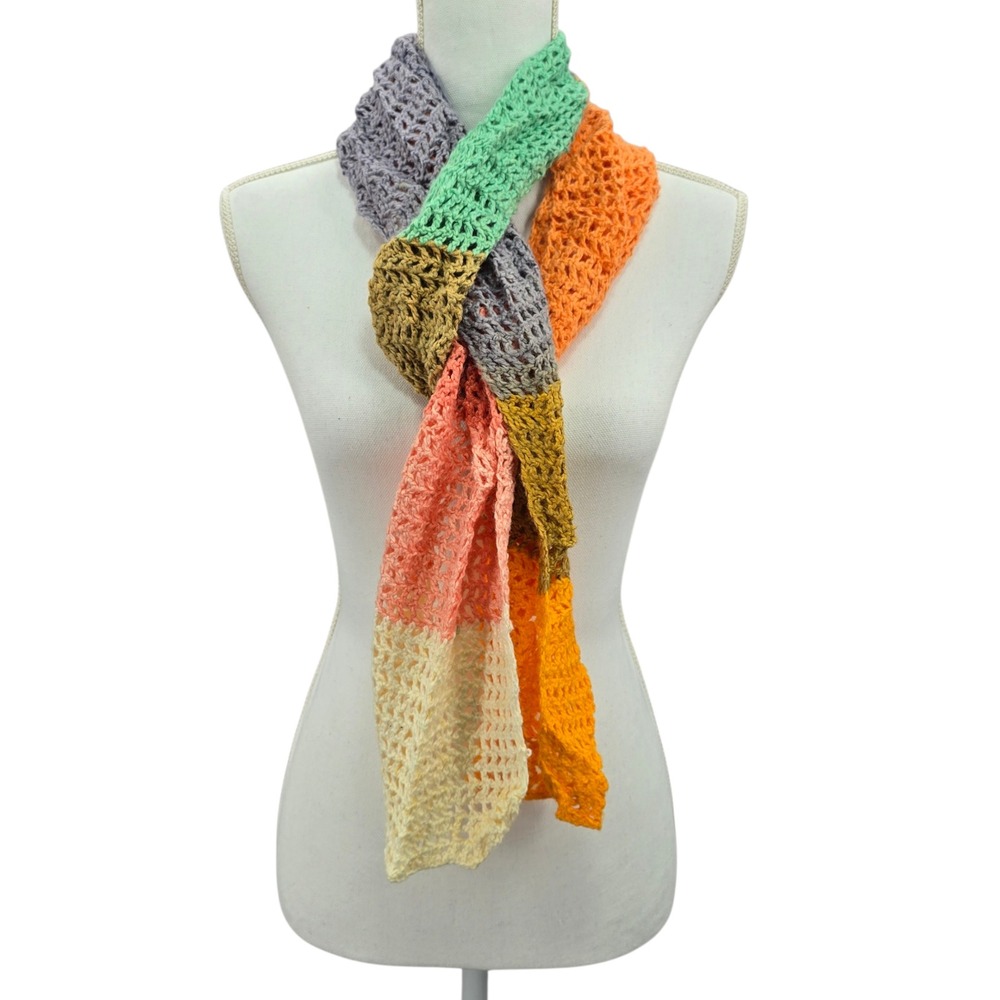 Y2K Vintage Multicolor Chunky Knit‎ Cottage Granny Swan Cozy Wrap Shawl Scarf OS - Picture 2 of 5